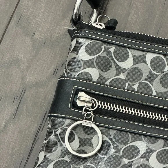 Coach Black & Gray Signature File Cross Body Bag Style #C1168-F17120 - Picture 4 of 16